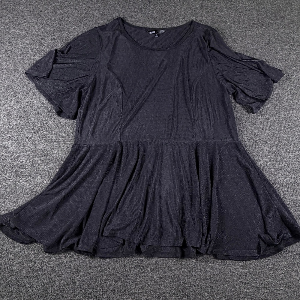LuLaRoe Top Womens XL Elegant Peplum Black Shimmer Crinkle Short Sleeve EUC